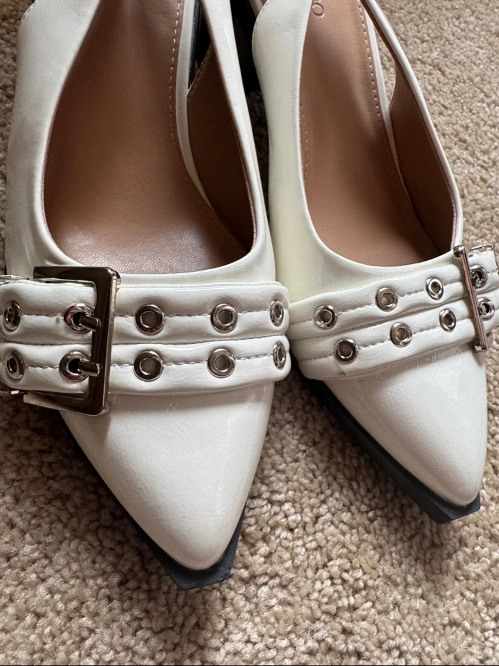Pointed White Slingback Flats with Buckle Detail - Picture 8 of 8